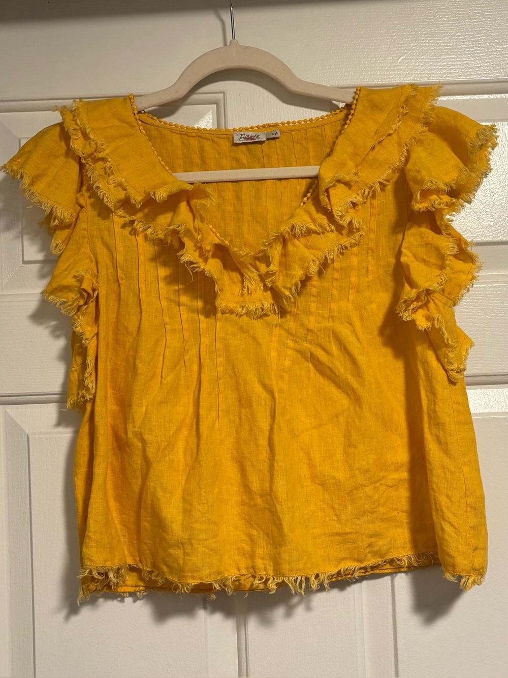 Faherty Marigold Frayed Ruffle Linen Top